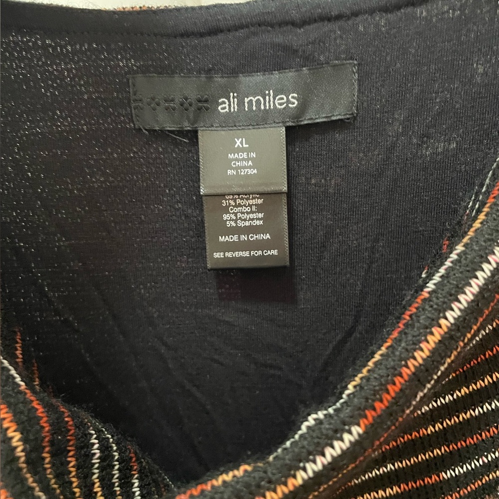 Women’s Ali Miles 3/4 Sleeve Artsy Striped Multicolor Cowl Neck Sweater size XL - Picture 3 of 5